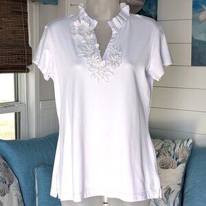 EUC Lilly Pulitzer Luxletic UPF 50+ Frida Flower Polo Size Medium